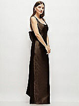 Side View Thumbnail - Espresso Scoop Neck Corset Satin Maxi Dress with Floor-Length Bow Tails