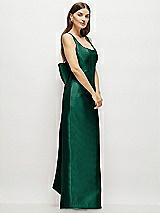 Side View Thumbnail - Hunter Green Scoop Neck Corset Satin Maxi Dress with Floor-Length Bow Tails