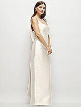 Side View Thumbnail - Ivory Scoop Neck Corset Satin Maxi Dress with Floor-Length Bow Tails