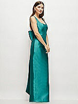 Side View Thumbnail - Jade Scoop Neck Corset Satin Maxi Dress with Floor-Length Bow Tails
