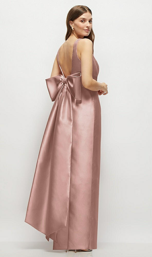 Front View - Neu Nude Scoop Neck Corset Satin Maxi Dress with Floor-Length Bow Tails