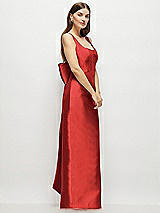 Side View Thumbnail - Poppy Red Scoop Neck Corset Satin Maxi Dress with Floor-Length Bow Tails