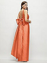 Front View Thumbnail - Portofino Orange Scoop Neck Corset Satin Maxi Dress with Floor-Length Bow Tails