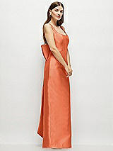 Side View Thumbnail - Portofino Orange Scoop Neck Corset Satin Maxi Dress with Floor-Length Bow Tails