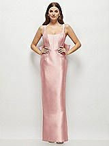 Rear View Thumbnail - Rose Scoop Neck Corset Satin Maxi Dress with Floor-Length Bow Tails