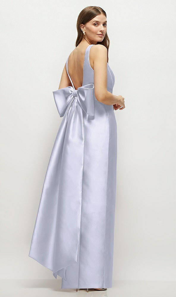 Front View - Silver Dove Scoop Neck Corset Satin Maxi Dress with Floor-Length Bow Tails