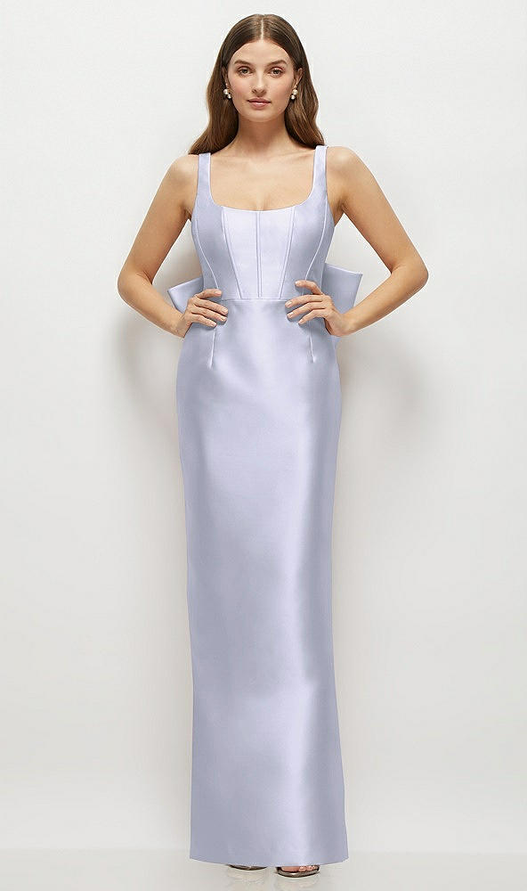 Back View - Silver Dove Scoop Neck Corset Satin Maxi Dress with Floor-Length Bow Tails