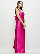 Side View Thumbnail - Think Pink Scoop Neck Corset Satin Maxi Dress with Floor-Length Bow Tails