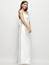 Side View Thumbnail - White Scoop Neck Corset Satin Maxi Dress with Floor-Length Bow Tails