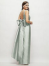 Front View Thumbnail - Willow Green Scoop Neck Corset Satin Maxi Dress with Floor-Length Bow Tails