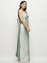 Side View Thumbnail - Willow Green Scoop Neck Corset Satin Maxi Dress with Floor-Length Bow Tails