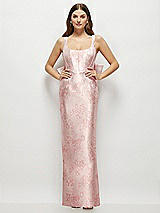 Front View Thumbnail - Bow And Blossom Print Floral Scoop Neck Corset Satin Maxi Dress with Floor-Length Bow Tails