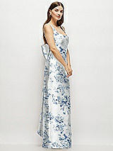 Side View Thumbnail - Cottage Rose Larkspur Floral Scoop Neck Corset Satin Maxi Dress with Floor-Length Bow Tails