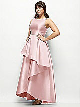 Side View Thumbnail - Ballet Pink Satin Maxi Dress with Asymmetrical Layered Ballgown Skirt