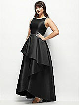 Side View Thumbnail - Black Satin Maxi Dress with Asymmetrical Layered Ballgown Skirt