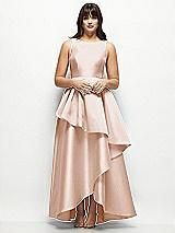 Front View Thumbnail - Cameo Satin Maxi Dress with Asymmetrical Layered Ballgown Skirt