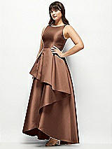 Side View Thumbnail - Cognac Satin Maxi Dress with Asymmetrical Layered Ballgown Skirt