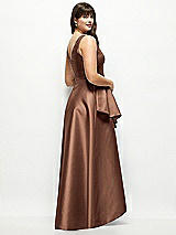 Rear View Thumbnail - Cognac Satin Maxi Dress with Asymmetrical Layered Ballgown Skirt