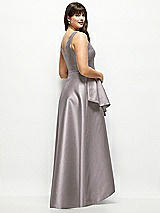 Rear View Thumbnail - Cashmere Gray Satin Maxi Dress with Asymmetrical Layered Ballgown Skirt