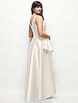 Rear View Thumbnail - Ivory Satin Maxi Dress with Asymmetrical Layered Ballgown Skirt