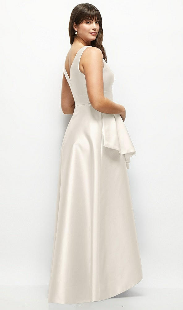 Back View - Ivory Satin Maxi Dress with Asymmetrical Layered Ballgown Skirt