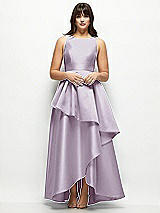 Front View Thumbnail - Lilac Haze Satin Maxi Dress with Asymmetrical Layered Ballgown Skirt