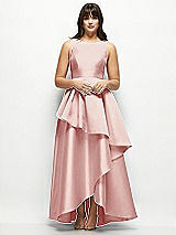 Front View Thumbnail - Rose Satin Maxi Dress with Asymmetrical Layered Ballgown Skirt