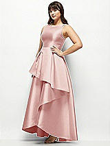 Side View Thumbnail - Rose Satin Maxi Dress with Asymmetrical Layered Ballgown Skirt