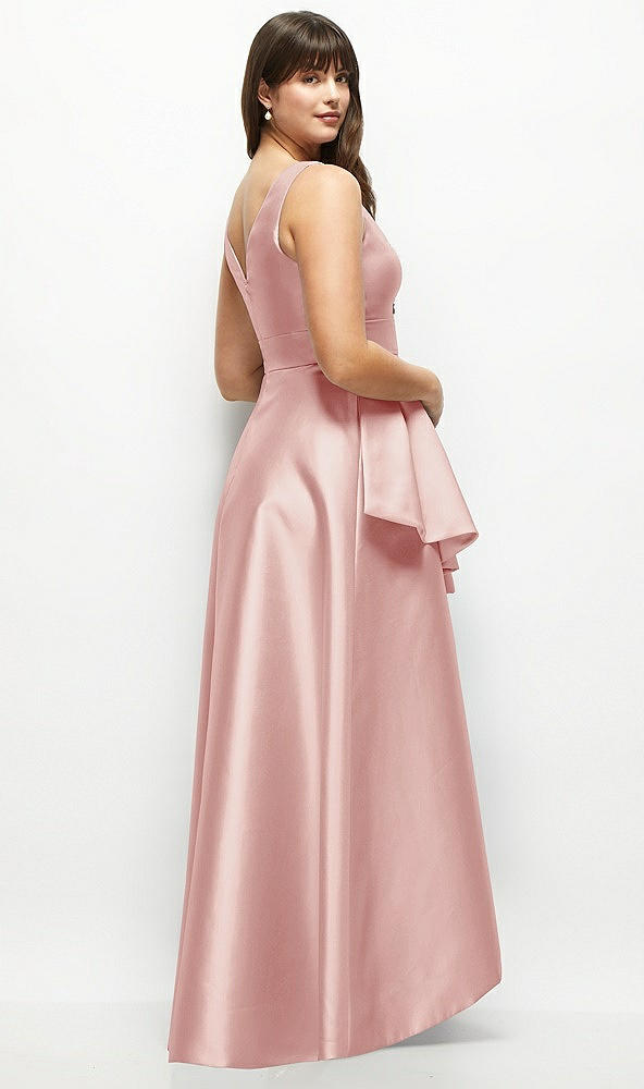 Back View - Rose Satin Maxi Dress with Asymmetrical Layered Ballgown Skirt