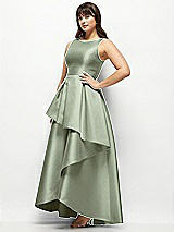 Side View Thumbnail - Sage Satin Maxi Dress with Asymmetrical Layered Ballgown Skirt