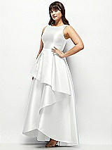 Side View Thumbnail - White Satin Maxi Dress with Asymmetrical Layered Ballgown Skirt