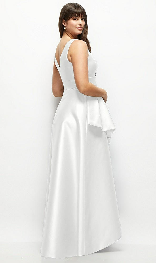 Back View - White Satin Maxi Dress with Asymmetrical Layered Ballgown Skirt