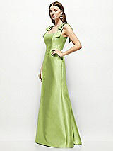 Side View Thumbnail - Mojito Satin Fit and Flare Maxi Dress with Shoulder Bows