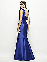 Rear View Thumbnail - Cobalt Blue Satin Fit and Flare Maxi Dress with Shoulder Bows