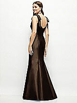 Rear View Thumbnail - Espresso Satin Fit and Flare Maxi Dress with Shoulder Bows