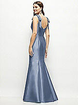 Rear View Thumbnail - Larkspur Blue Satin Fit and Flare Maxi Dress with Shoulder Bows