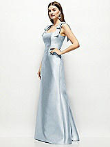 Side View Thumbnail - Mist Satin Fit and Flare Maxi Dress with Shoulder Bows