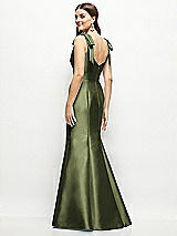Rear View Thumbnail - Olive Green Satin Fit and Flare Maxi Dress with Shoulder Bows