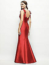 Rear View Thumbnail - Poppy Red Satin Fit and Flare Maxi Dress with Shoulder Bows