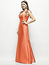 Side View Thumbnail - Portofino Orange Satin Fit and Flare Maxi Dress with Shoulder Bows