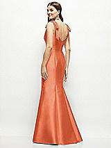 Rear View Thumbnail - Portofino Orange Satin Fit and Flare Maxi Dress with Shoulder Bows