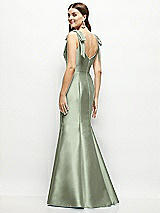 Rear View Thumbnail - Sage Satin Fit and Flare Maxi Dress with Shoulder Bows