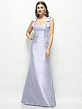Front View Thumbnail - Silver Dove Satin Fit and Flare Maxi Dress with Shoulder Bows