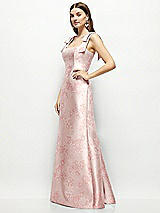 Side View Thumbnail - Bow And Blossom Print Floral Satin Fit and Flare Maxi Dress with Shoulder Bows