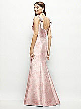 Rear View Thumbnail - Bow And Blossom Print Floral Satin Fit and Flare Maxi Dress with Shoulder Bows