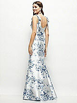 Rear View Thumbnail - Cottage Rose Larkspur Floral Satin Fit and Flare Maxi Dress with Shoulder Bows