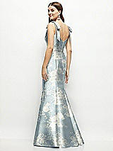 Rear View Thumbnail - Porcelain Blue Seraphina Floral Floral Satin Fit and Flare Maxi Dress with Shoulder Bows