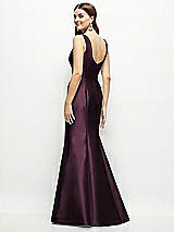 Rear View Thumbnail - Deep Plum Satin Square Neck Fit and Flare Maxi Dress