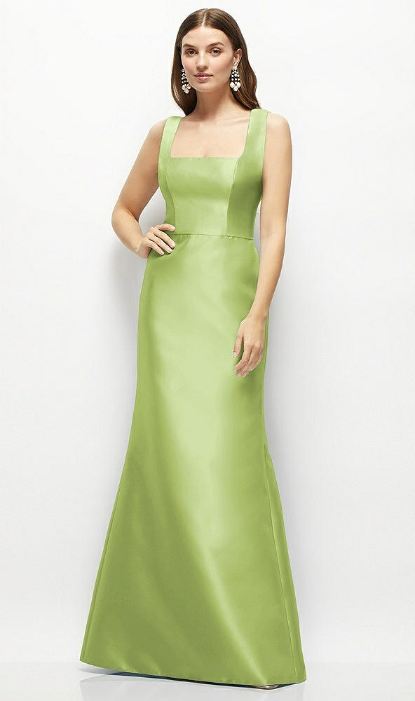 Front View - Mojito Satin Square Neck Fit and Flare Maxi Dress
