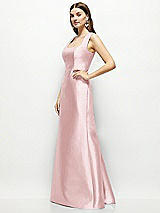 Side View Thumbnail - Ballet Pink Satin Square Neck Fit and Flare Maxi Dress